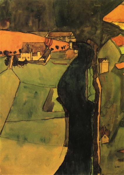 nol art schiele town on the blue river 1910